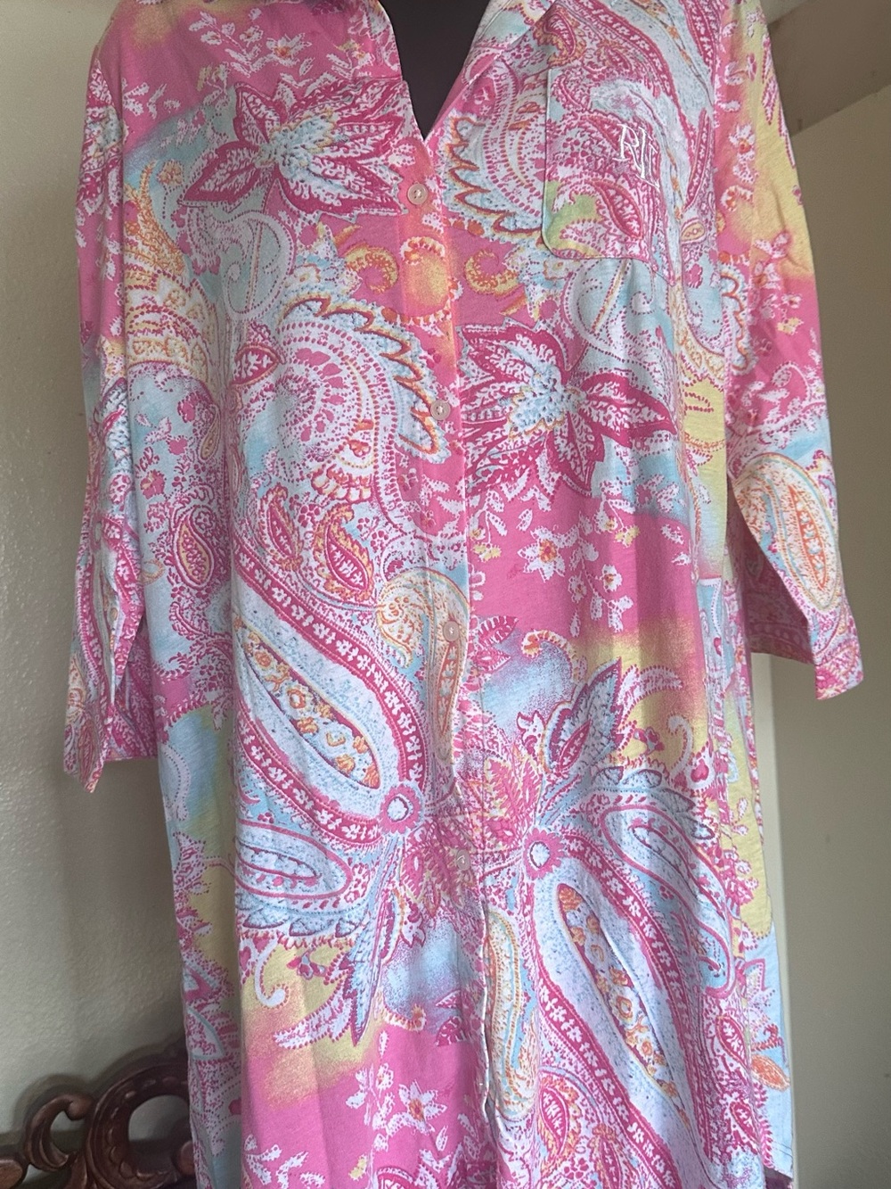 Ralph Lauren Pink & Light Blue Paisley V-Neck Tunic